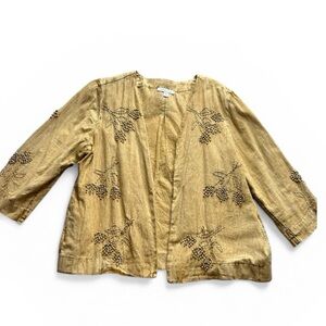 Pure Jill Embroidered Distressed Mustard Open Jacket